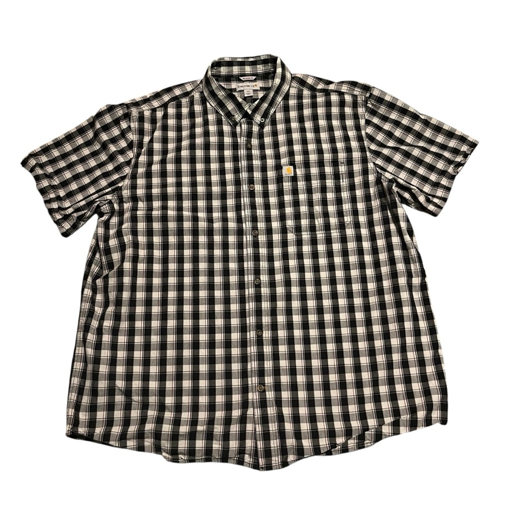Carhartt Button Up Short Sleeve Shirt Mens 2XL‎ Relaxed Fit Black Plaid pocket